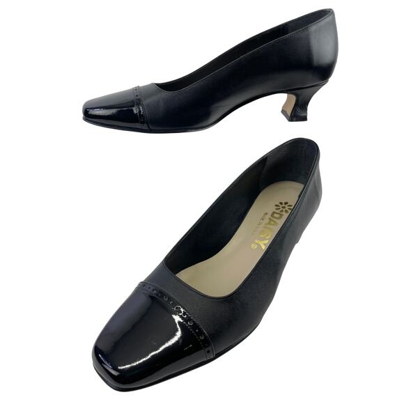 Daisy Women's Black Square Patent Cap Toe Classic Pumps 1/5" Kitten Heel Size 9 - Picture 1 of 14